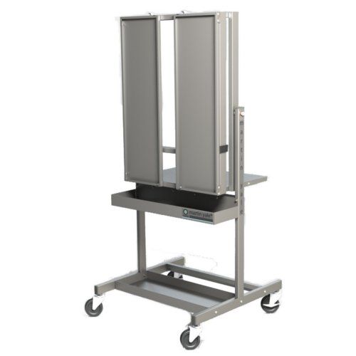 Martin Yale J2436 Professional Padding Press on wheels with adjustable padding clamps and a durable metal frame, ideal for binding tasks.