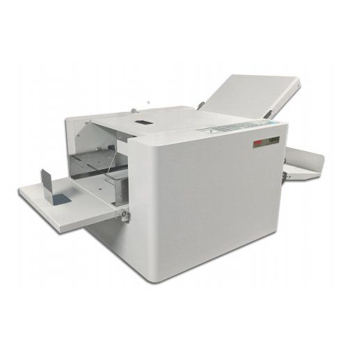 MBM 1800S Automatic Programmable Air Feed Tabletop Paper Folder with open trays, showcasing its compact design and high-efficiency paper folding mechanism.