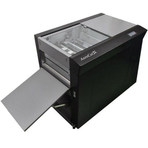 MBM AeroCut X Digital Finishing System for Slitting, Cutting, Creasing, & Perforating with a sleek design and efficient output tray.