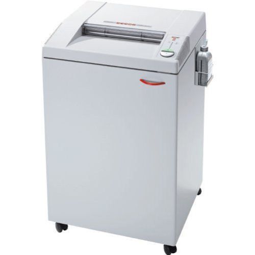 A high-security MBM Destroyit 4005 Cross-Cut Paper Shredder with a sleek design, mounted on casters for mobility.