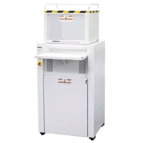 Front view of the MBM DestroyIt 4606 Level P-5 Cross-Cut High Capacity Paper Shredder, showcasing its robust design and industrial shredding capabilities.
