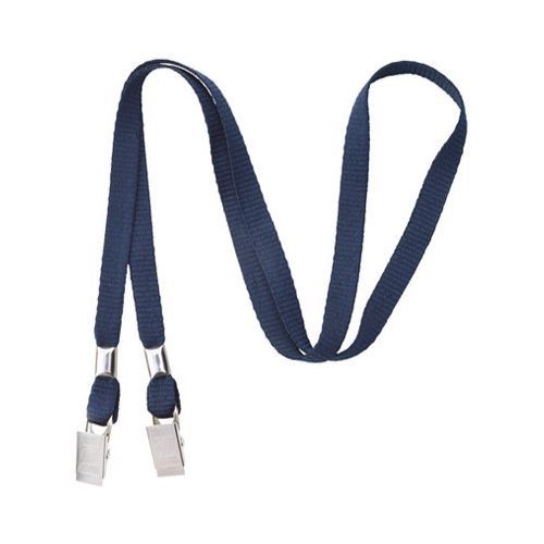 Navy Blue 3/8" Flat Open Ended Mask Holding Lanyard with Two Bulldog Clips - 100pk Image 1