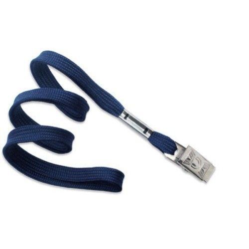 Navy Blue Flat Braid Lanyard with Bulldog Clip Image 1