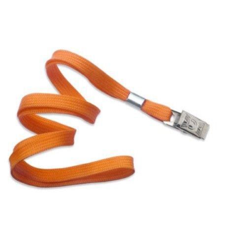 Orange Flat Braid Lanyard with Bulldog Clip Image 1