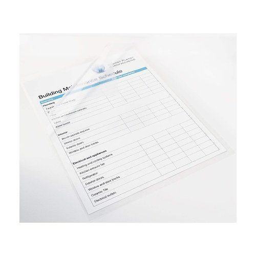 A building maintenance schedule is partially laminated using Polar Pressure Sensitive Self-Laminating Sheets - 3mil Clear Gloss for protection and durability.