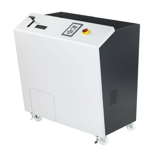 Side view of the Proton 104 Multimedia Shredder, a sleek and durable device designed for securely destroying digital storage media.