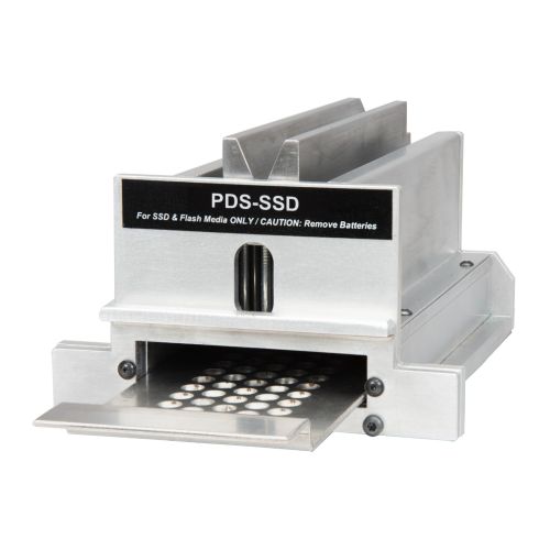 A close-up view of the Proton PDS-SSD Destroyer Module for PDS-75 and PDS-100 Hard Drive Crushers, designed specifically for securely destroying SSDs and flash media.