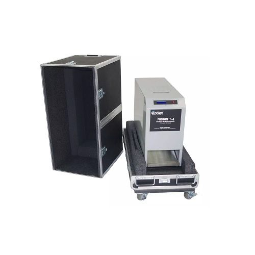 A Proton Portable Degaussing Cart with a protective rolling case, designed for secure and efficient data destruction on hard drives.
