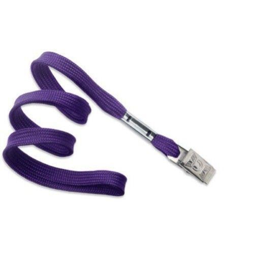 Purple Flat Braid Lanyard with Bulldog Clip Image 1