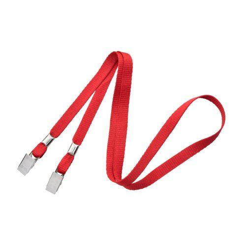 Red 3/8" Flat Open Ended Lanyard with Two Bulldog Clips - 100pk Image 1