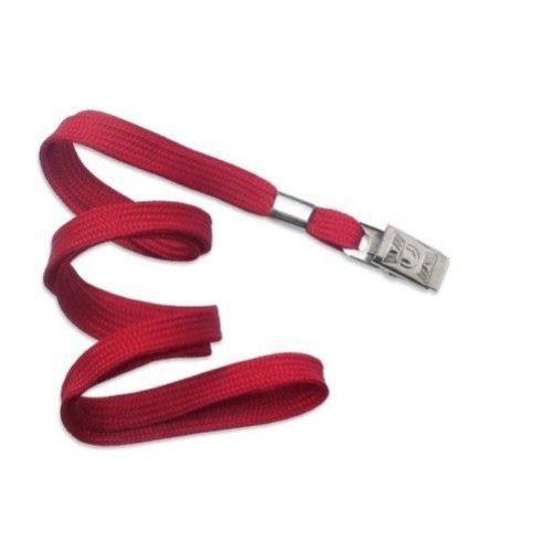 Red Flat Braid Lanyard with Bulldog Clip Image 1