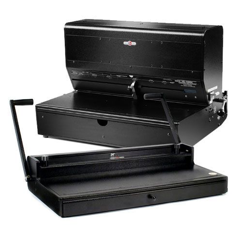 Rhin-O-Tuff 7500HW2 Wide Format Electric 2:1 Wire Binding System, featuring a sturdy black design with manual levers, suitable for heavy-duty binding tasks.