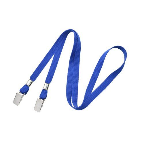 Royal Blue 3/8" Flat Open Ended Lanyard with Two Bulldog Clips - 100pk Image 1