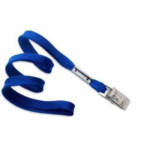 Royal Blue Flat Braid Lanyard with Bulldog Clip Image 1