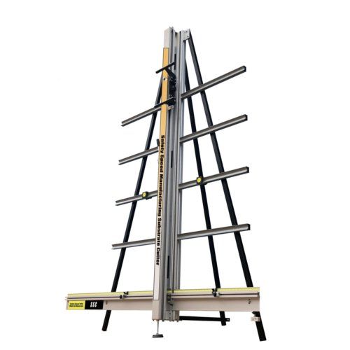 Safety Speed SSC 210A Dust-Free 82" Vertical Substrate Cutter with a sturdy, angled frame for precise cutting of various materials.