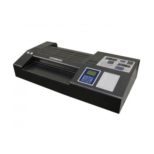 A Speedy-Lam 330R-10 Ten Roller High Speed Pouch Laminator, a black heavy-duty laminating machine with a digital control panel and multiple function buttons.