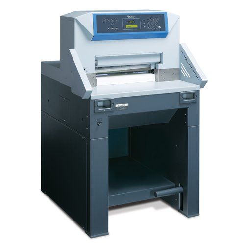 A Standard APC-450 17.7" Programmable Electric Paper Cutter, featuring a compact design with a digital control panel and a wide cutting surface.