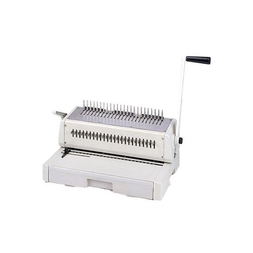 A Tamerica DuraBind 242 14" Legal Plastic Comb Binding Machine with a sturdy manual lever, designed for binding documents with plastic combs for a professional finish.