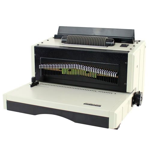 The Tamerica Optimus-46HD 4:1 Pitch Coil Binding Machine, featuring a durable design with an exposed coil punch system and an extended metal base for efficient binding tasks.
