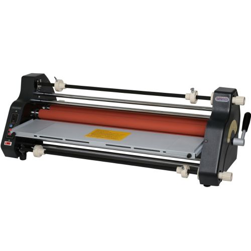 A Tamerica TSL-2700 27" Thermal School Roll Laminator, featuring dual rollers and control buttons on the side for easy lamination tasks.