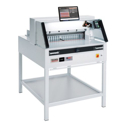 The Triumph 6660 25-1/2" Automatic Programmable Cutter with VRCut Software, featuring a digital display and cutting blade mechanism.