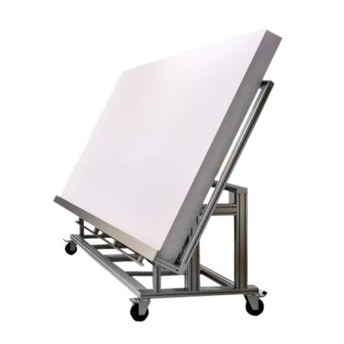 Foster All-A-Board Lifter® (Height Adjustable) used for lifting and tilting large boards, featuring a sturdy metal frame and adjustable height mechanism on wheels.