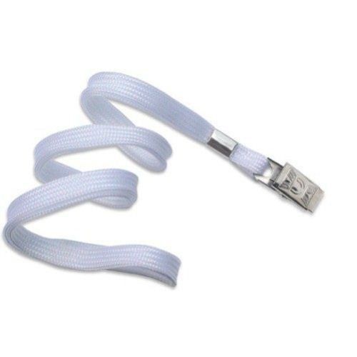 White Flat Braid Lanyard with Bulldog Clip Image 1