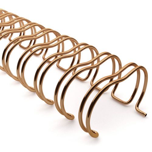 Gold 2:1 Pitch Twin Loop Wire, displaying a metallic gold finish with a unique double loop design, ideal for binding purposes.