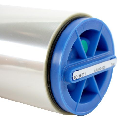 A blue and silver Xyron 2500 High Tack Adhesive Roll Set 300' with a close-up of the roll's core and label.