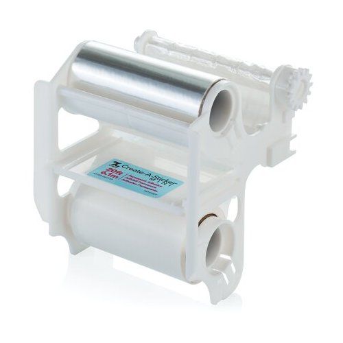 The Xyron Create-A-Sticker 250 Permanent Refill Cartridge, featuring a clear and white plastic housing with adhesive and liner rolls visible.