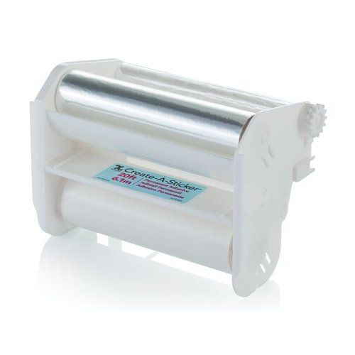 A Xyron Create-A-Sticker 500 Permanent Refill Cartridge with a clear and white plastic design, featuring visible adhesive and backing rolls.
