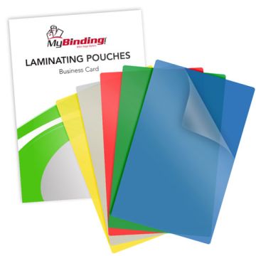 Assorted 10mil Colored Business Card Laminating Pouches in vibrant hues, perfect for adding durability and style to your cards.