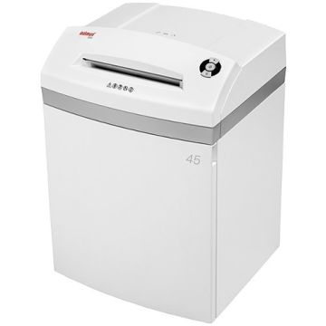 The Intimus 45 CP7 Cross-Cut High Security Shredder, a sleek white document shredder designed for maximum data protection.