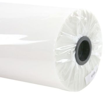 A close-up image of a roll of 3 Mil Standard Roll Laminating Film with a plastic core.