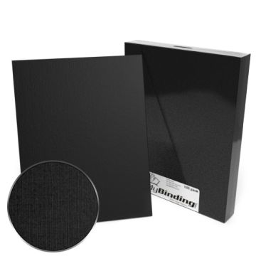 Black 8.5" x 11" Linen Binding Covers with a close-up texture detail and packaging in the background.