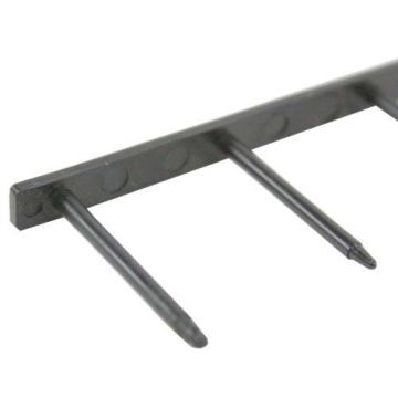 Close-up image of Black Velobind Compatible Hot Knife Binding Strips showing the plastic prongs used for secure document binding.