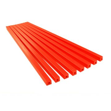 Red rectangular Formax 16M Cutting Sticks arranged in a neat parallel stack against a white background.