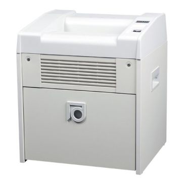 A white Dahle 20434DS Level 7 CrossCut High Security Deployment Paper Shredder with FREE Oil, featuring a compact design and secure shredding capabilities.