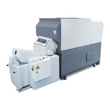 The Formax FD 8906B Industrial Shredder and Baler, a heavy-duty machine designed for high-capacity shredding and automatic baling of shredded materials.