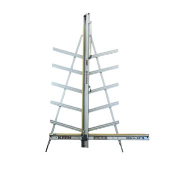 Keencut SteelTrak 98 Vertical Substrate Cutter with aluminum guide rails and support structure for precise cutting.