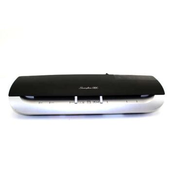 A GBC Swingline Fusion 3000L 12" Laminator, featuring a sleek black and silver design for professional-grade laminating tasks.