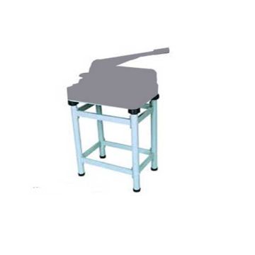 A Guillomax Paper Cutter Stand featuring a sturdy metal frame with a minimalistic design and a flat surface for securely mounting a paper cutter.