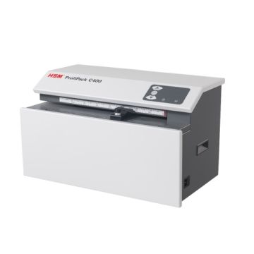 Compact and efficient, the HSM ProfiPack C400 Tabletop Cardboard Shredder is perfect for transforming cardboard into eco-friendly packaging material.