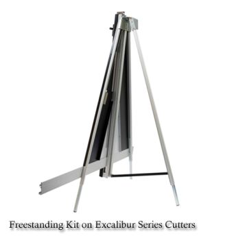 A freestanding kit designed for use with Keencut SteelTrak 65", Excalibur 1000X, Excalibur 3S, and 5000 cutters, featuring a sturdy aluminum tripod structure supporting the cutting tool.