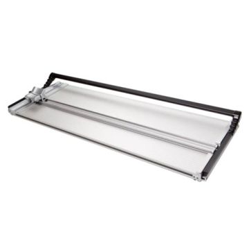 Keencut 50" Flexo Plate Cutter with precision blade and metal guide rail for accurate cutting of flexo plates.