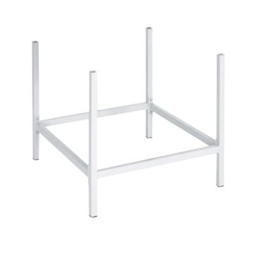 A white metal MBM Triumph Stand designed to support 4205, 4215, 4250, 4300, 4305, 4315, and 4350 Cutters, featuring a square frame with four upright legs.