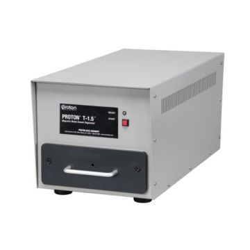 A close-up view of the Proton T-1.5 Automatic Drawer-Style Hard Drive and Magnetic Media Degausser, showcasing its compact design and user-friendly interface.