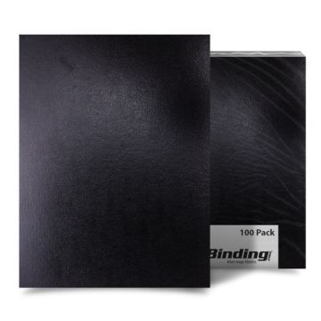Black Regency Leatherette Vinyl Covers, one standing upright showing the smooth, textured front, and the other slightly tilted to reveal the thickness and '100 Pack' label.