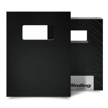 Black 35mil Sand Poly Binding Covers with a rectangular cutout window on the front cover, designed for professional document presentation.