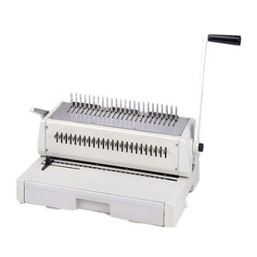 A Tamerica DuraBind 242 14" Legal Plastic Comb Binding Machine with a sturdy manual lever, designed for binding documents with plastic combs for a professional finish.